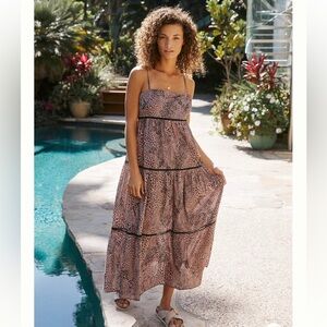 Seafolly X Anthropologie Wild One’s Ladder Maxi Dress in Pink Leopard Size L
